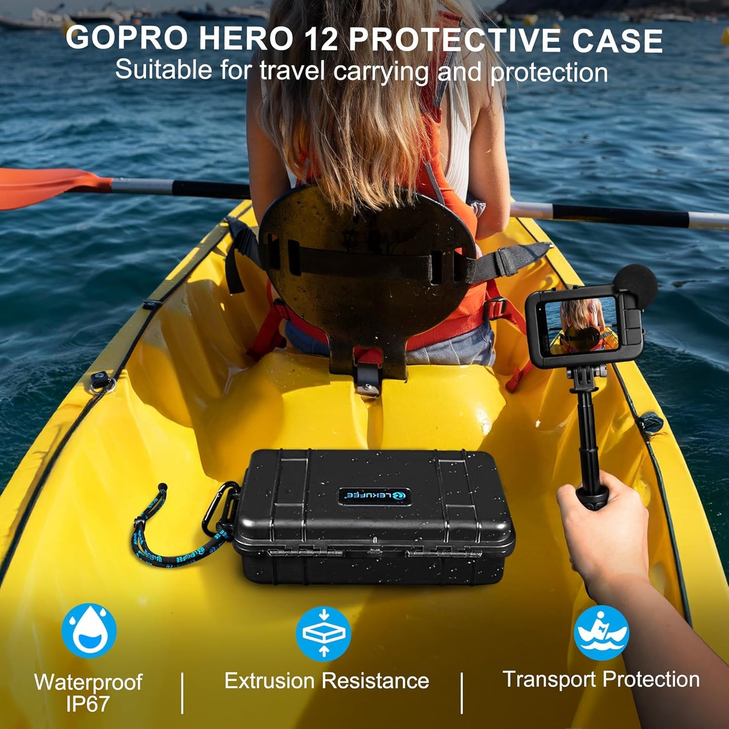 Lekufee Travel Waterproof Hard Case for Gopro Hero 13/12 / 11/10 / 9, Hero 4K, Media Mod, and other Accessories(Case & Bag Only)