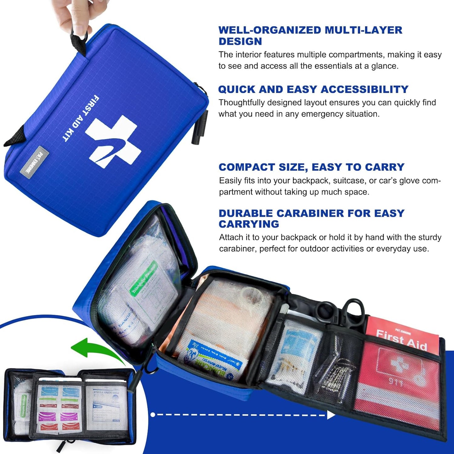 300 PCS First Aid Kit for Home, Car, Travel, Camping, Hiking, Truck, Office, Businesses, Sports & Outdoor, Premium Waterproof Compact Trauma Medical Kits for Any Emergencies