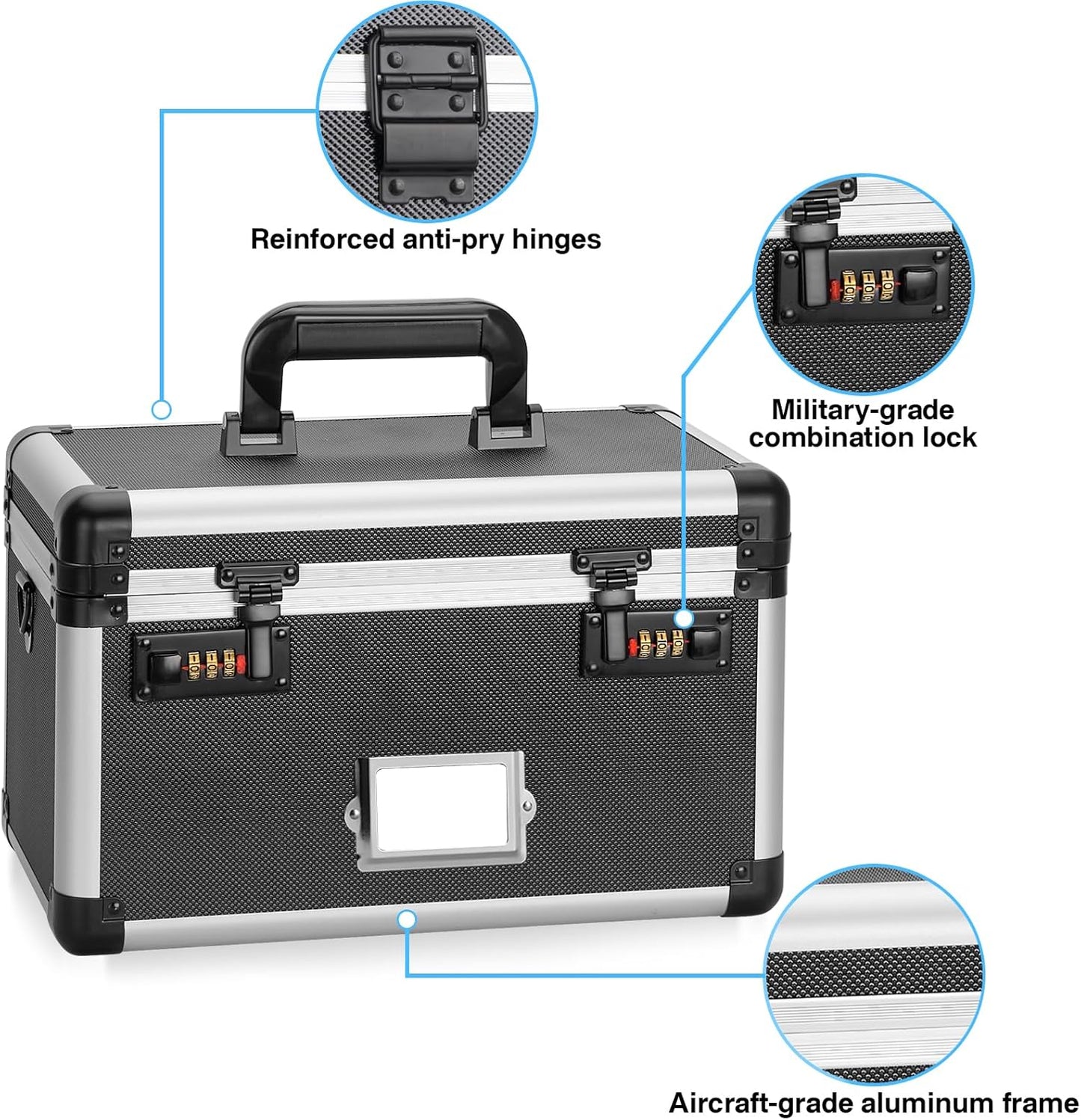 13.4 x 8 x 8.7 Inch Lockable Storage Box with Combination Lock, Portable Safe for Documents, Medicine, Cash & Valuables, Medicine Lock Box with Label Slot for Home, Office & Travel - Black