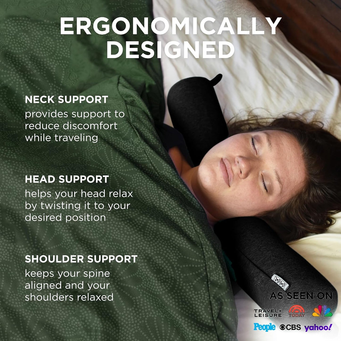 Dot&Dot Twist Memory Foam Travel Pillow for Airplanes - Travel Neck Pillow for Sleeping - Airplane Pillow for Neck Support, Chin, Lumbar and Leg - Adjustable, Bendable Neck Roll Pillow (Onyx)