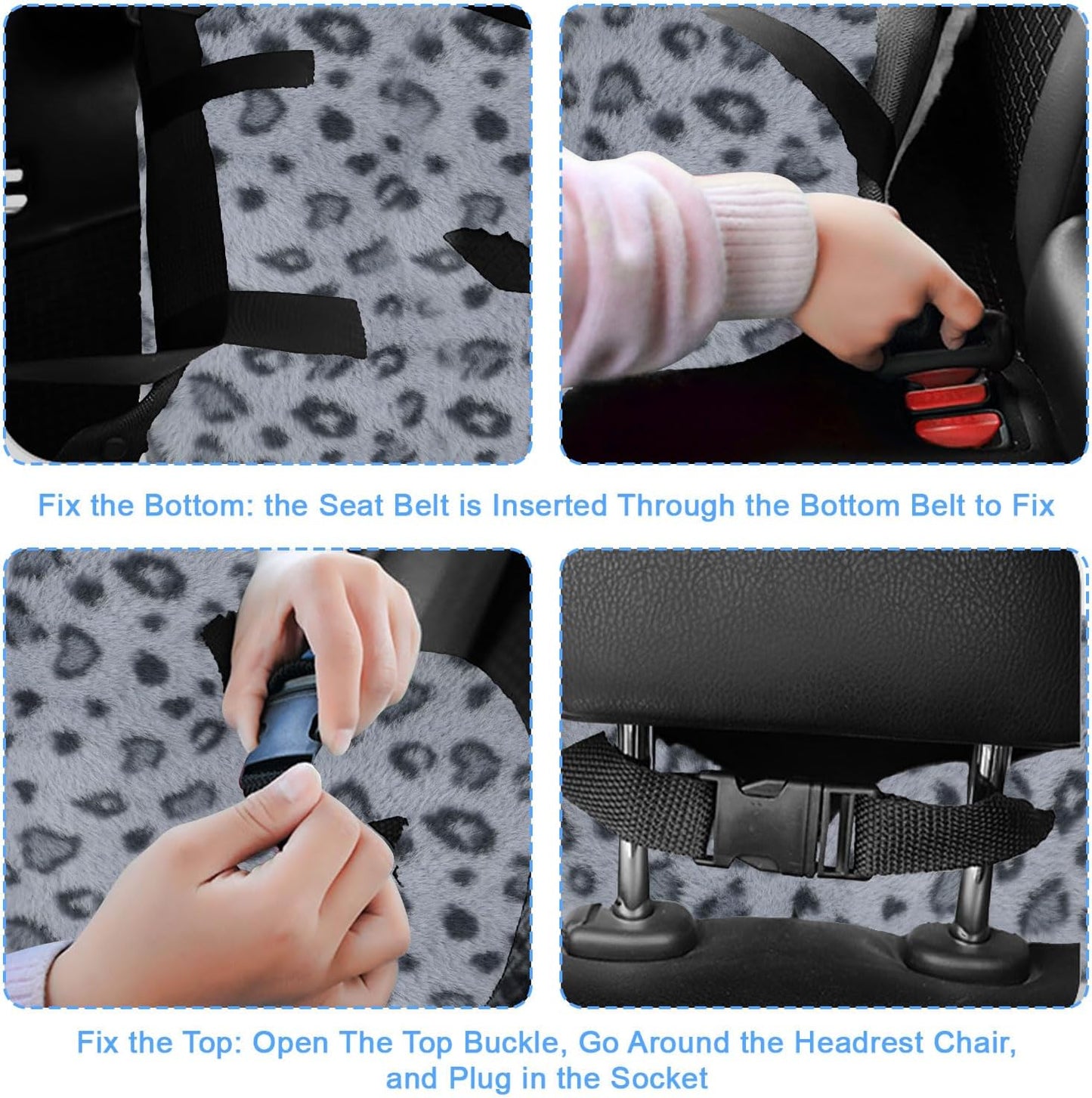 Travel Pillow, Travel Pillow for Kids, Sleeper Hold Pillow Travel, Removable U-Shaped Pillow for Adults and Children to Support Head and Body in The Back Seat of Long Car Trips (Gray Leopard Print)