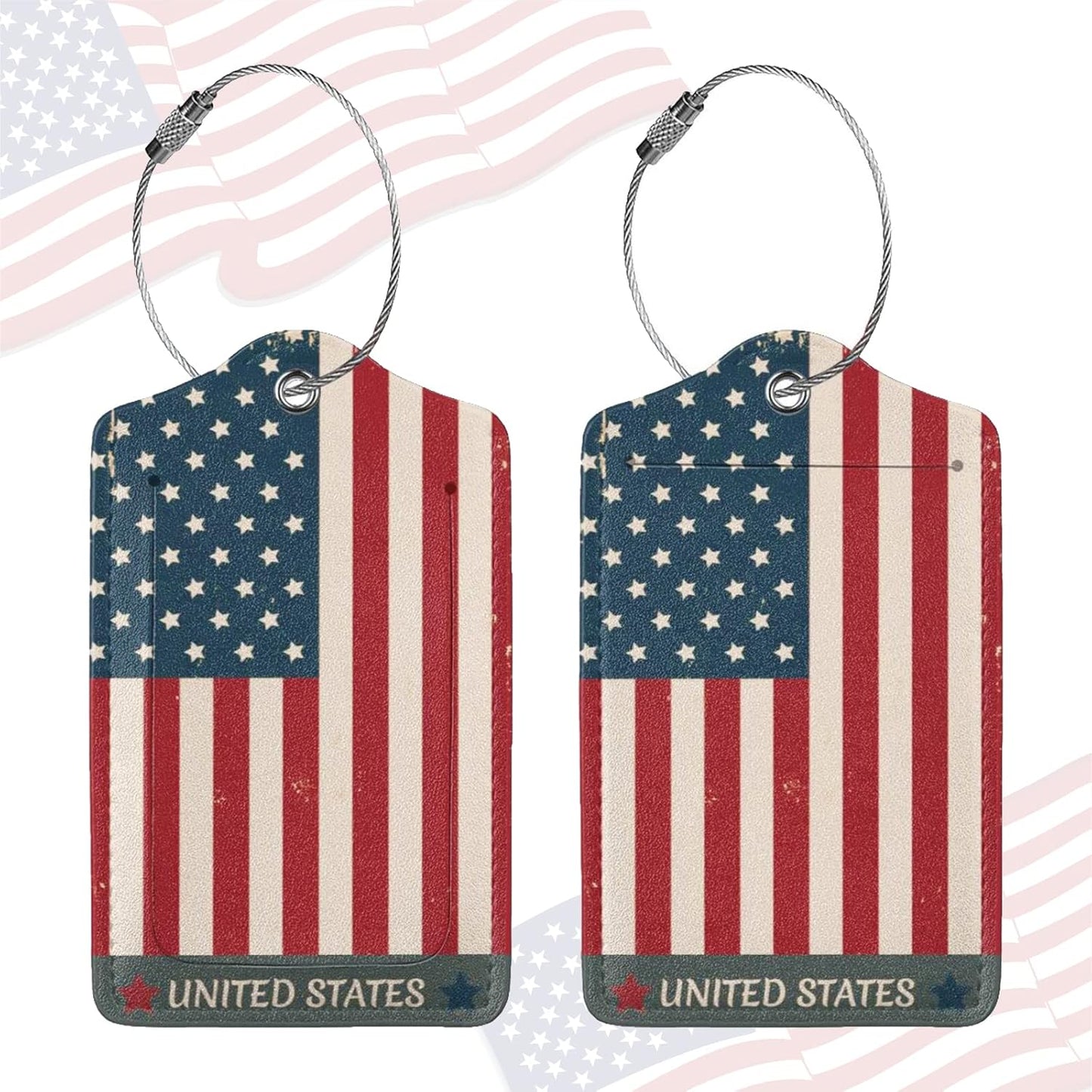 2 Pack Luggage Tag for Suitcase, Cute Unique Leather Suitcase Tags Identifiers with Privacy Name Address Labels & Durable Steel Loop for Women Men Travel