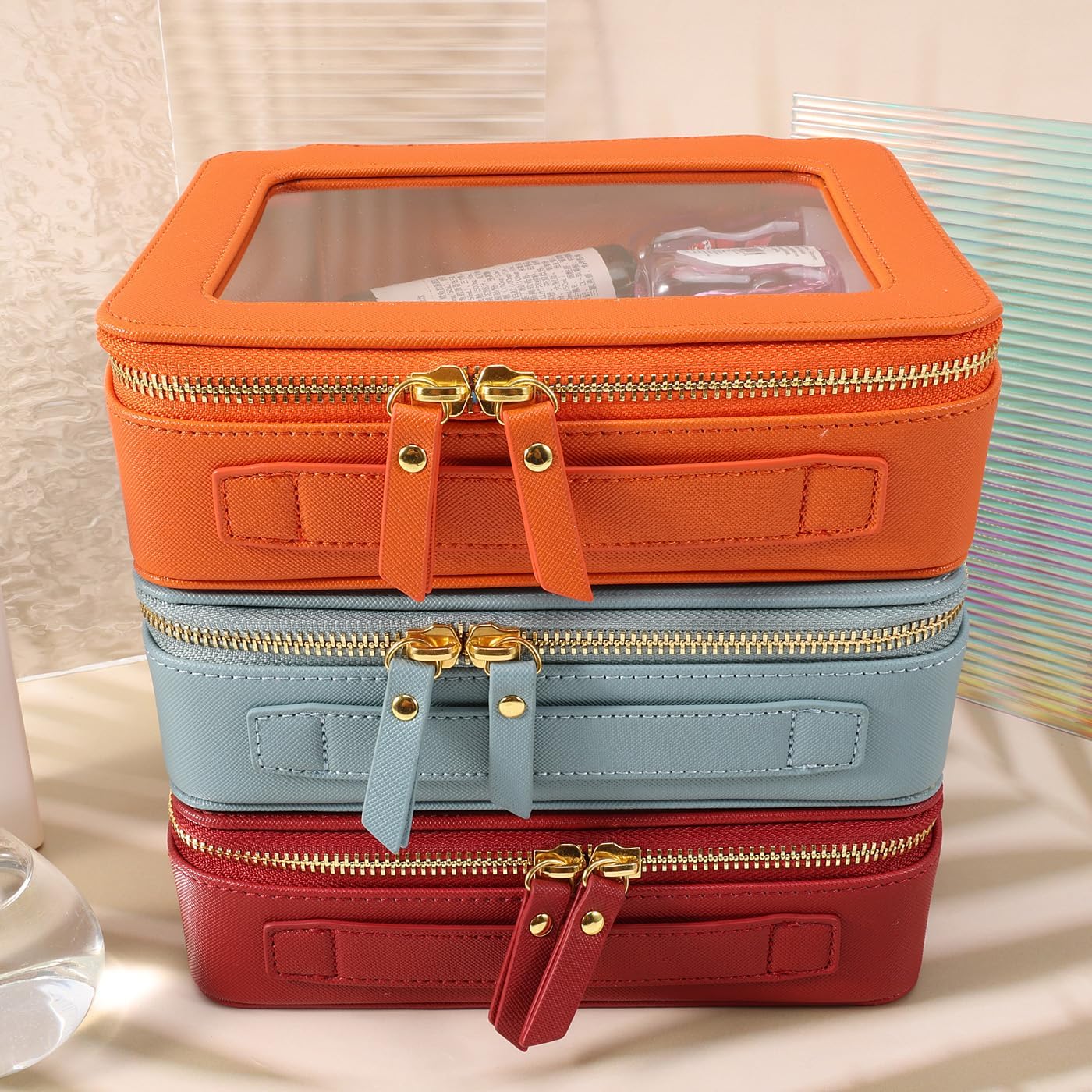 SANHECUN Toiletry bag waterproof cosmetic organizer with handle lagre opening for travelling