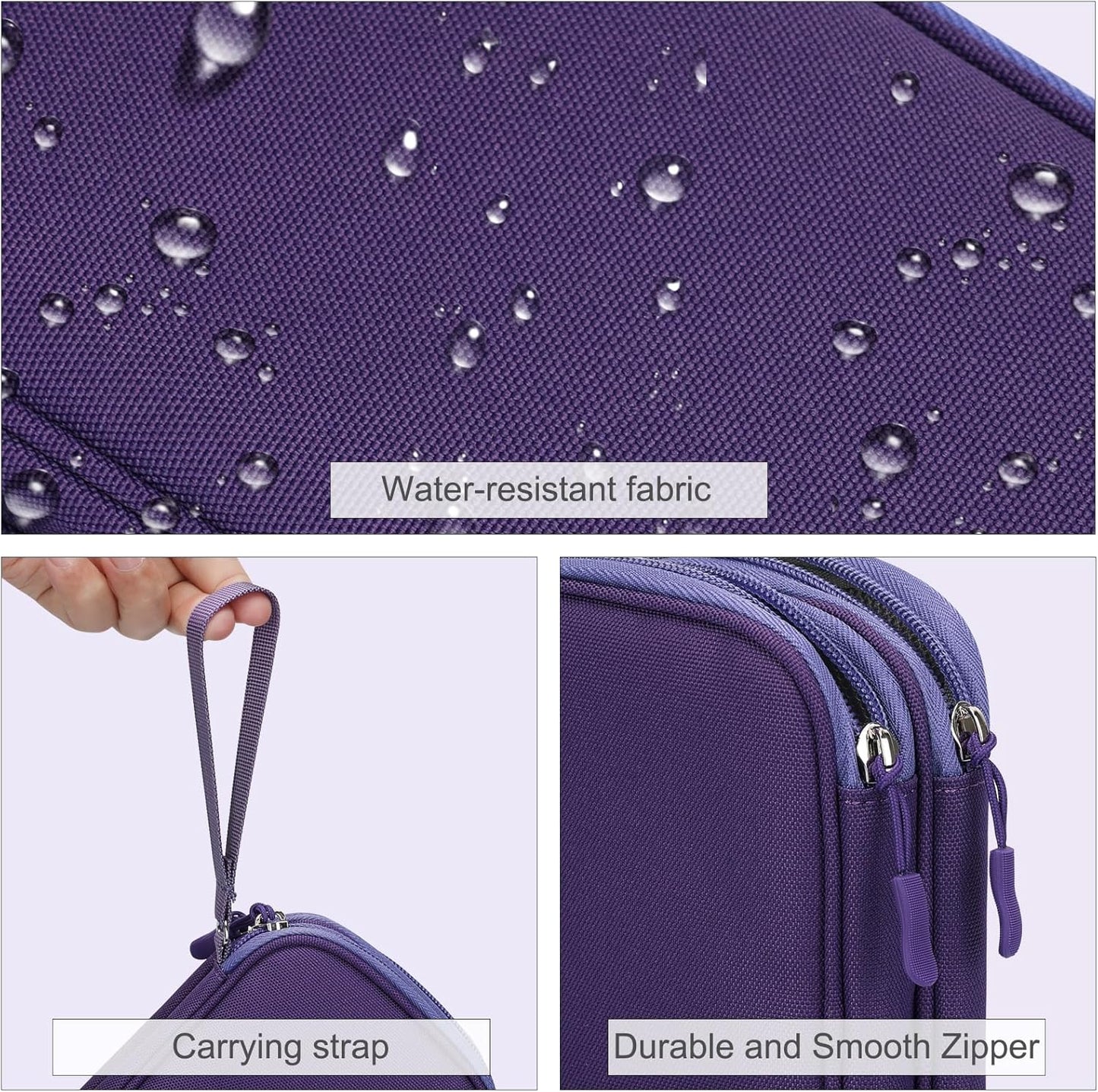 FYY Electronic Organizer, Travel Cable Organizer Bag Pouch Electronic Accessories Carry Case Portable Waterproof Double Layers Storage Bag for Cable, Charger, Phone, Earphone, Medium Size- Purple
