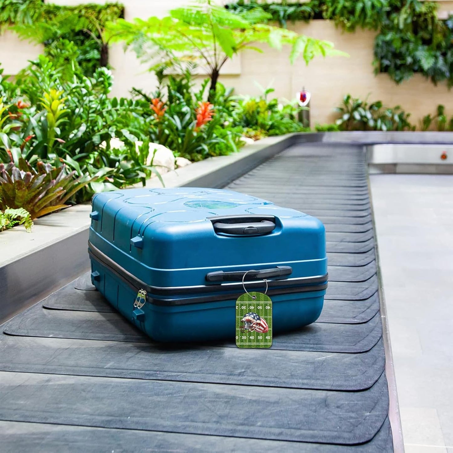 2 PCS Leather Luggage Tag for Suitcase Football and Helmet Travel Suitcase Labels with Privacy Name ID Label and Stainless Steel Loop for Adults Teens Travel Bag Labels Set