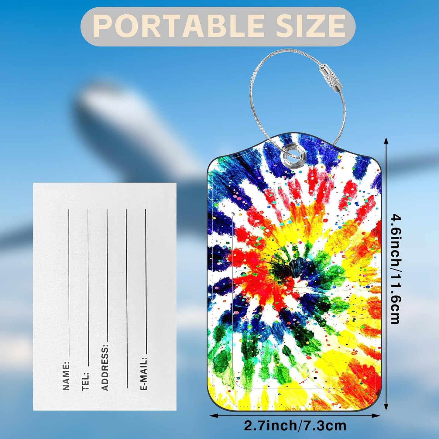 2 Pack Luggage Tags for Suitcases Colorful Rainbow Tie Dye Leather Luggage Tags Privacy Cover ID Label with Stainless Steel Loop and Address Card for Women Men Travel Bag Backpack
