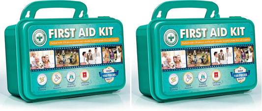 General Medi 150 Pieces Hardcase First Aid Kit - First Aid Box Contains Premium Medical Supplies for Travel, Home, Office, Vehicle, Camping, Workplace & Outdoor (Pack of 2)