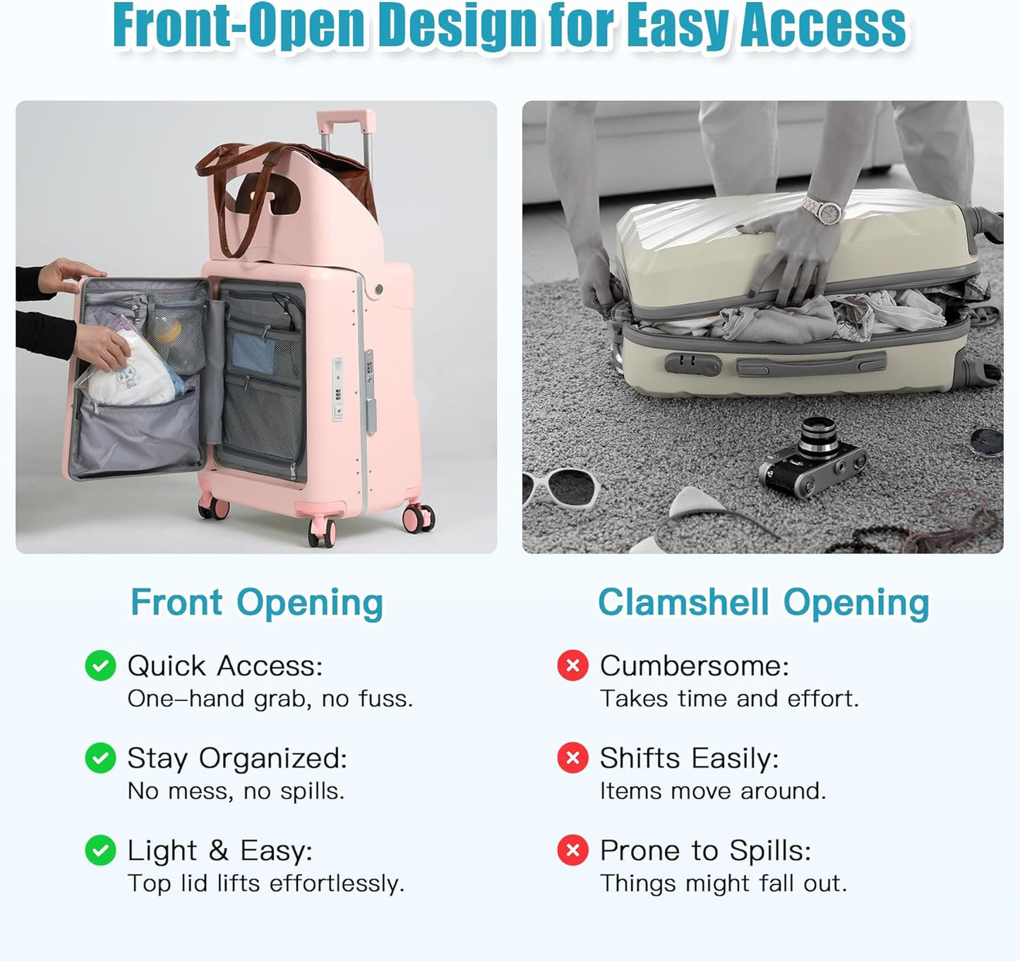 20" Carry-On Luggage with Seat for Kids & Adults, Lightweight Hardside Ride-On Suitcase with Front Opening, TSA Lock, 360° Spinner Wheels (Pink, 20-inch)