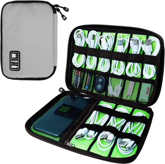 Electronics Organizer Travel Case,Electronic Accessories Storage Bag,Portable Waterproof Cable Organizer Bag,Travel Cord Organizer Bags for Small Charging Cord Storage,SD Card-Grey Green