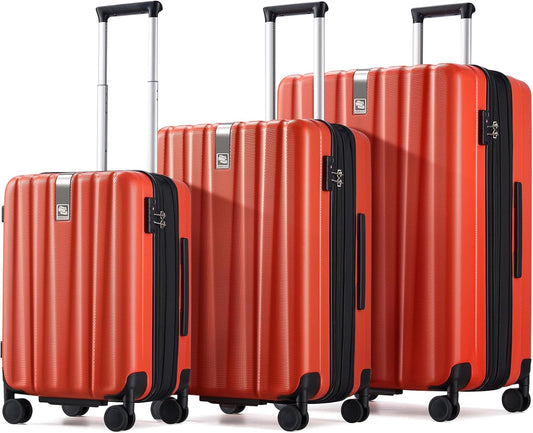 Hanke Expandable Hardshell Luggage Sets 3 piece Carry On Luggage with Wheels Suitcases Lightweight Checked Tsa Luggage Rolling Large Suitcase Travel Luggage Bag Woman Men 20/24/29 Inch(Orange)