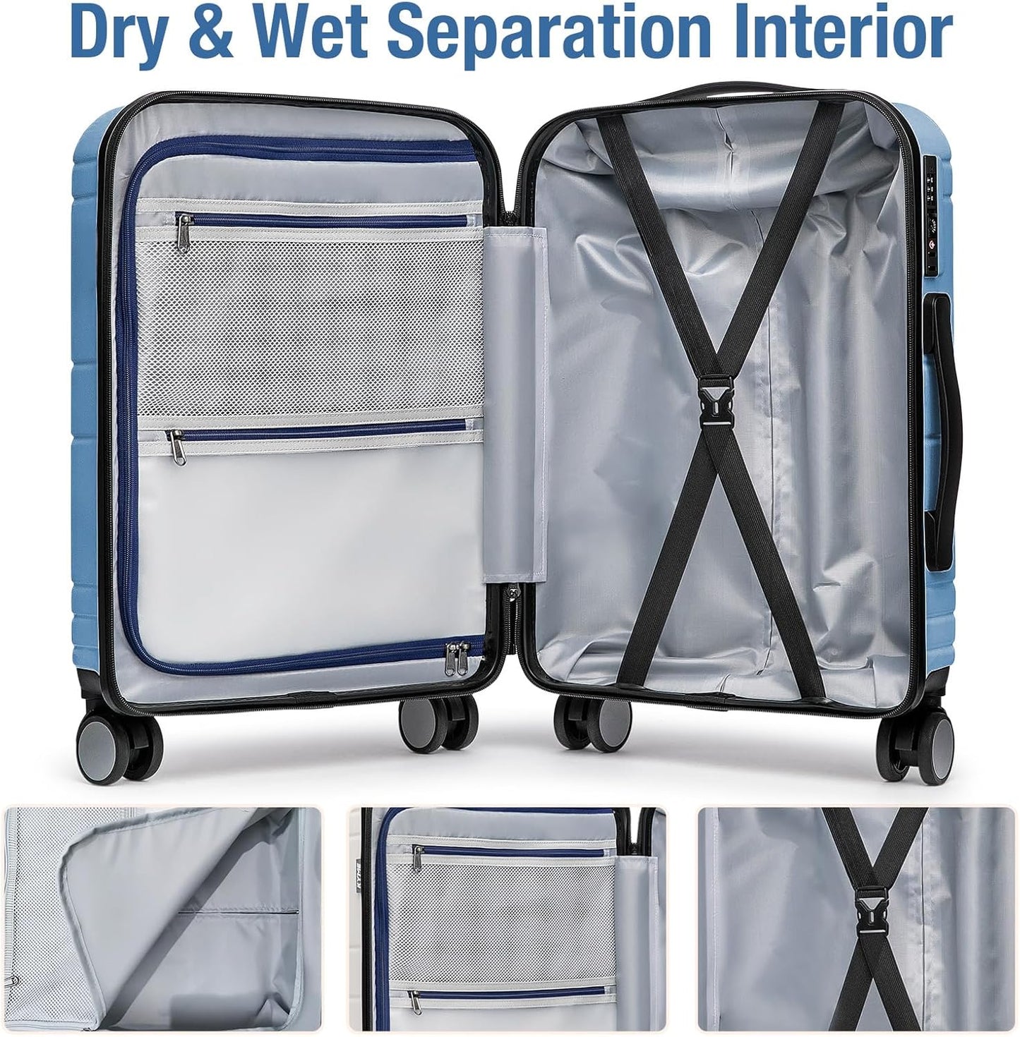 KYME Carry On Luggage 22x14x9 Airline Approved with TSA Lock Hard Shell Carry On Suitcase Lightweight Suitcases with Wheels Small Luggage for Men Women,Carry-On 20 Inch,Blue