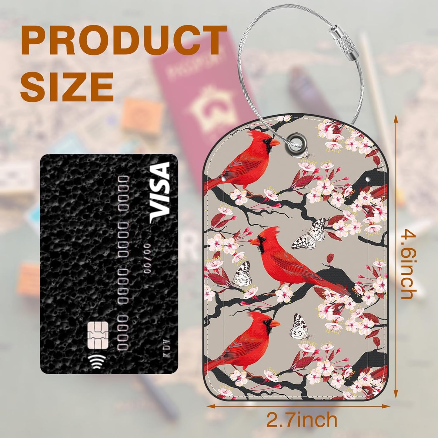 2 PCS Leather Luggage Tags for Suitcase Cardinal and Blooming Cherry Travel Luggage Tag with Privacy Flap Name ID Label and Metal Loop for Travel Bag Suitcase