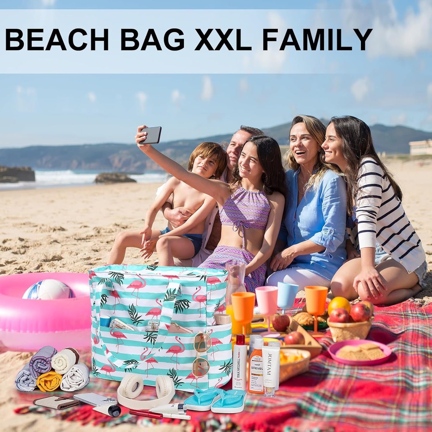 LEDAOU Beach Bag Waterproof Sandproof Women Tote Bag Pool Bag with Zipper for Gym Grocery Travel with Wet Pocket