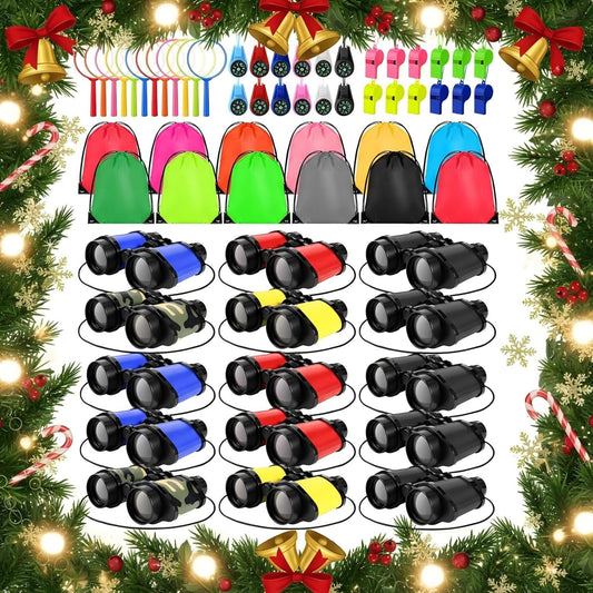 12 Set Binocular Compass Magnifying Glass Set Christmas Birthday Gift Small Telescope Binocular with Whistle Bag for Outdoor Exploring Stocking Stuffer(Cute Color,Funny)