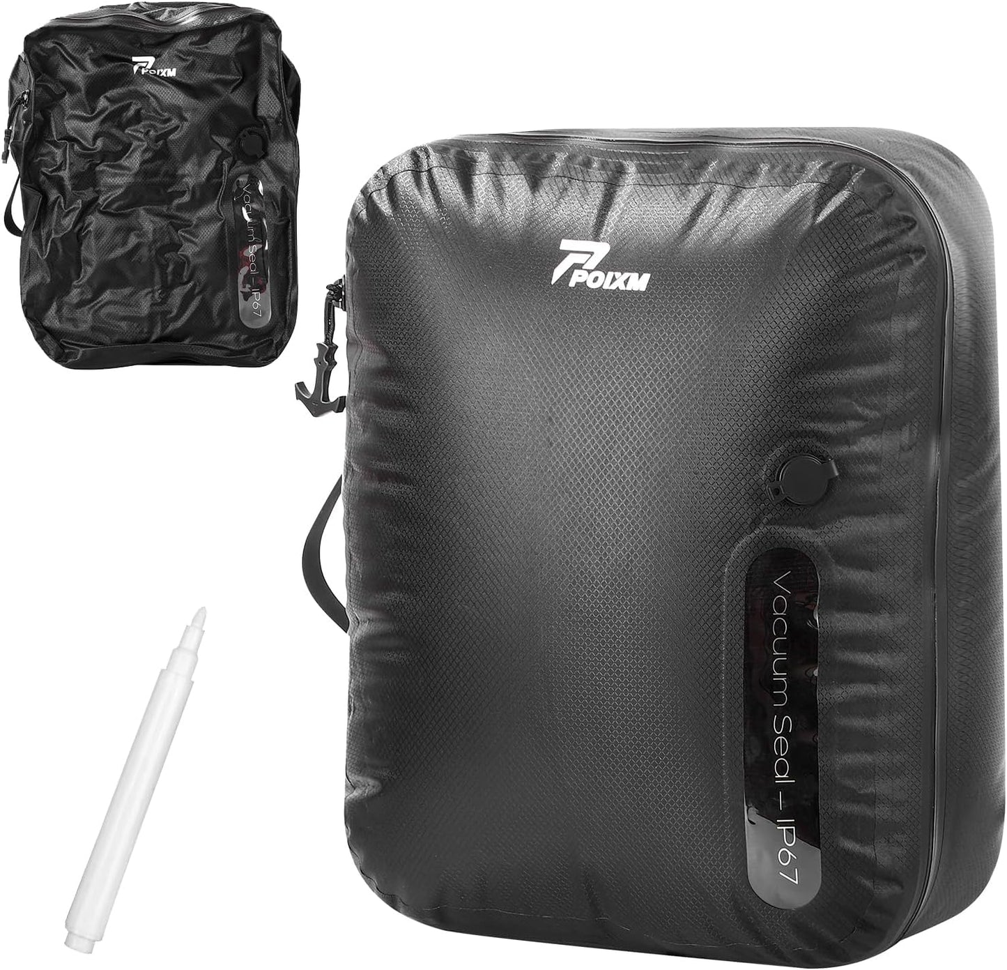 Vacuum Bags for Travel, 180° Open Zipper, IP67 Waterproof, Reusable Space Saver Compression Bags for Backpack, Suitcase, Home Storage(1 Pack, No Pump)