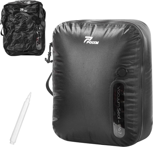 Vacuum Bags for Travel, 180° Open Zipper, IP67 Waterproof, Reusable Space Saver Compression Bags for Backpack, Suitcase, Home Storage(1 Pack, No Pump)