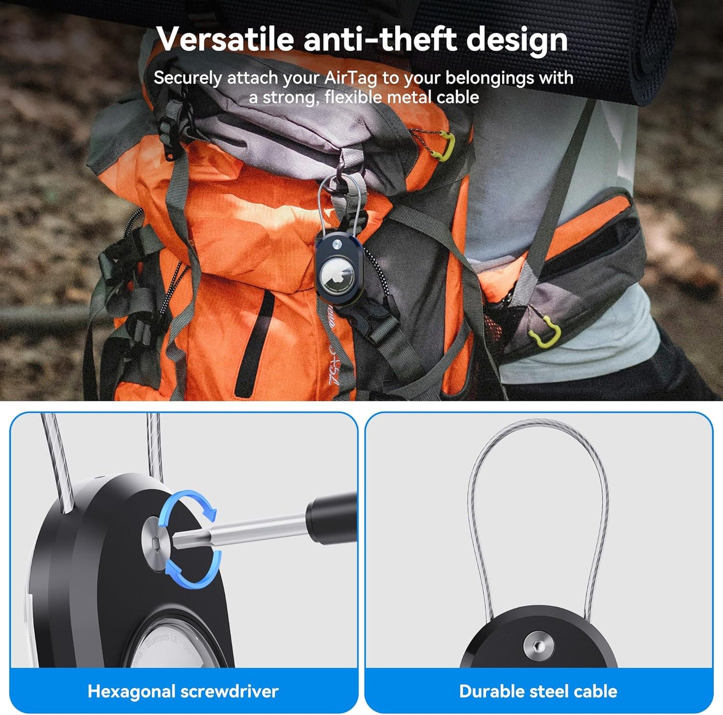 DDJ 2-Pack Luggage Tag Case for Apple Air Tracker Tag & Moto Tag with Wire Cable Lock, Waterproof，Anti-Lost Air Tags Holder with Name ID Cards for Travel, Luggage, Keys, Backpacks, Dog, Pets, Bags