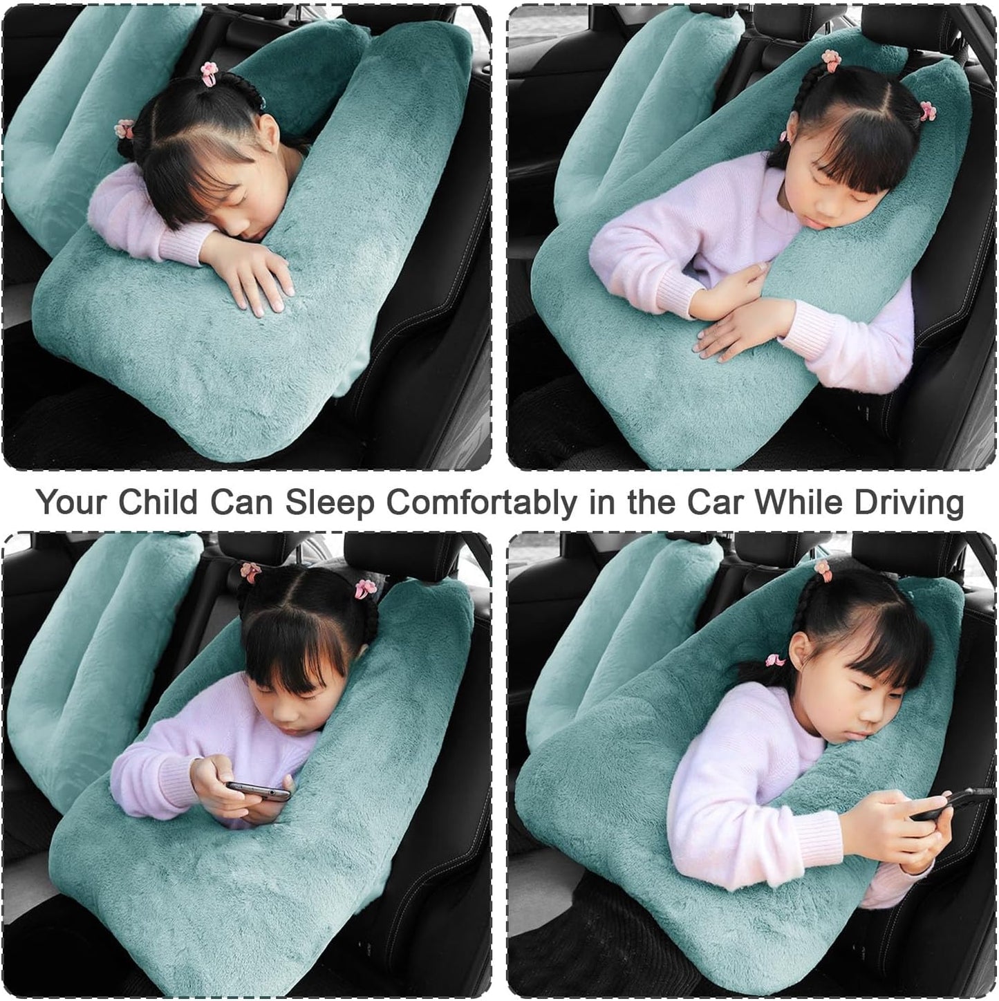 Travel Pillow, Travel Pillow for Kids, Sleeper Hold Pillow Travel, Removable U-Shaped Pillow for Adults and Children to Support Head and Body in The Back Seat of Long Car Trips (Green)