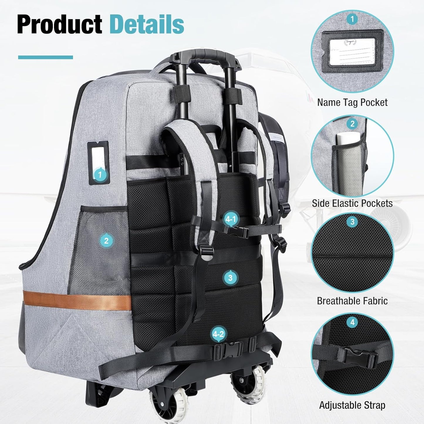 Padded Car Seat Travel Bag for Airplane with Wheels, Heavy Duty Carseat Bags for Air Travel, Rolling Gate Check Backpack and Dolly Carrier, Storage for Baby Essentials, Grey