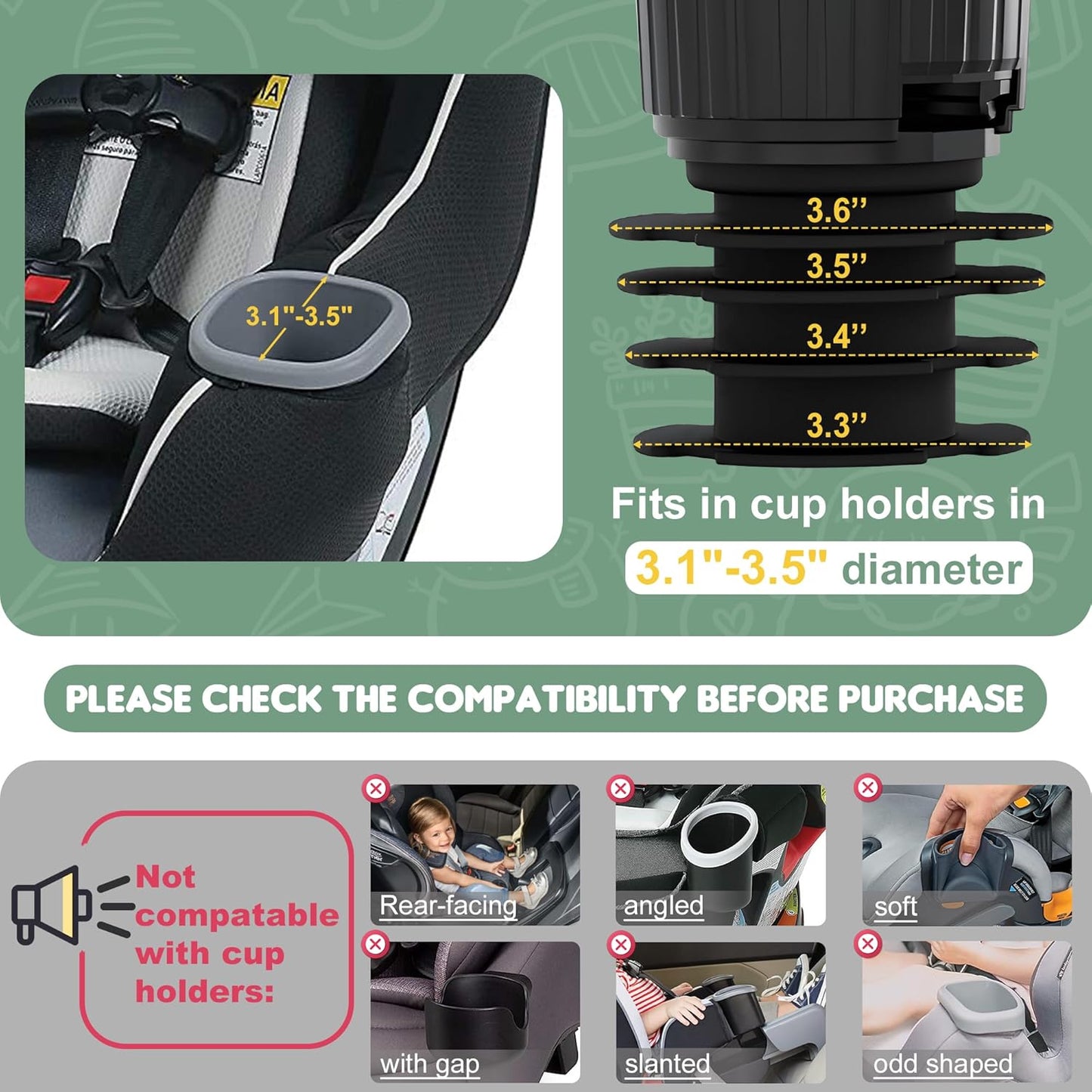 Upgraded Car Seat Tray for Kids Car Seat Tray with Expandable Base for Snacks, Toys, Books, Entertainment Kids Travel Essentials Fits 3.1''-3.5'' Cup Holders (1, Large Base)