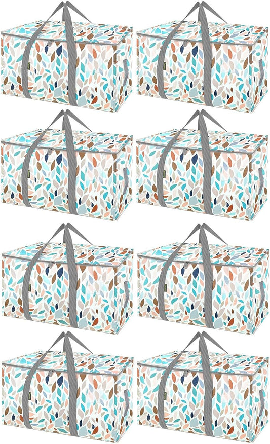 BALEINE 8-Pack Oversized Moving Bags with Reinforced Handles, Heavy-Duty Storage Tote for Clothes, Moving Supplies (Mosaic, 8-Pack)