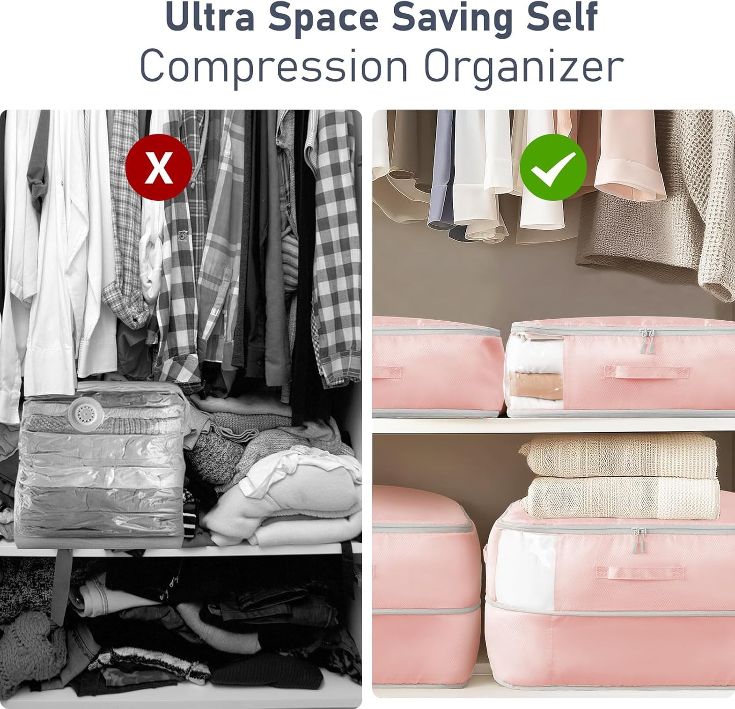 DIMJ Comforter Storage Bag 6 Pack - Blanket Storage Organizer Compression Bags, Large Capacity Ultra Space Saving Self Compression Organize for Bedding, Pillow, Duvet, Sheet Storage with Zipper Window