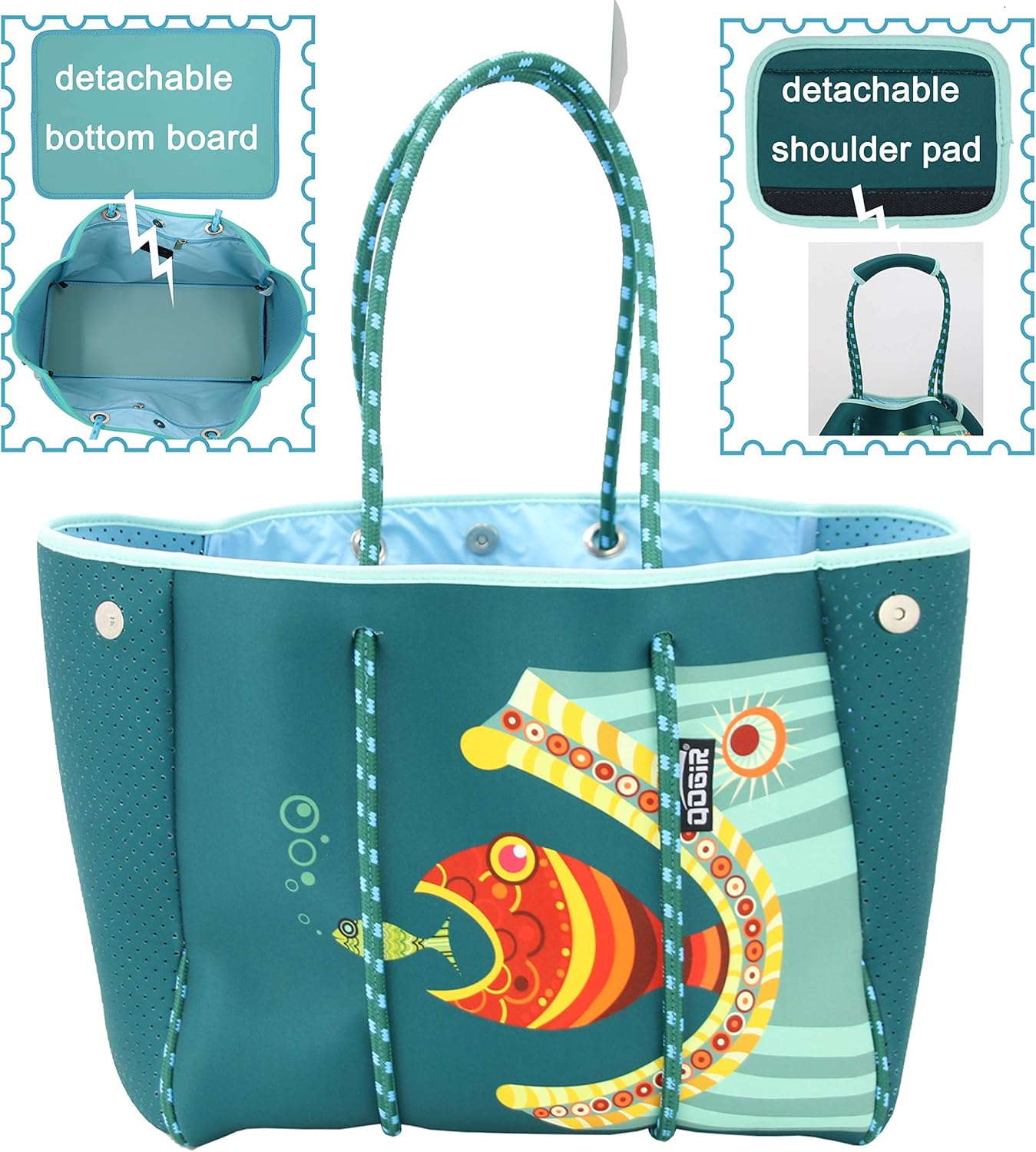 QOGiR Neoprene Multipurpose Beach Bag Tote with Inner Zipper Pocket … … … …