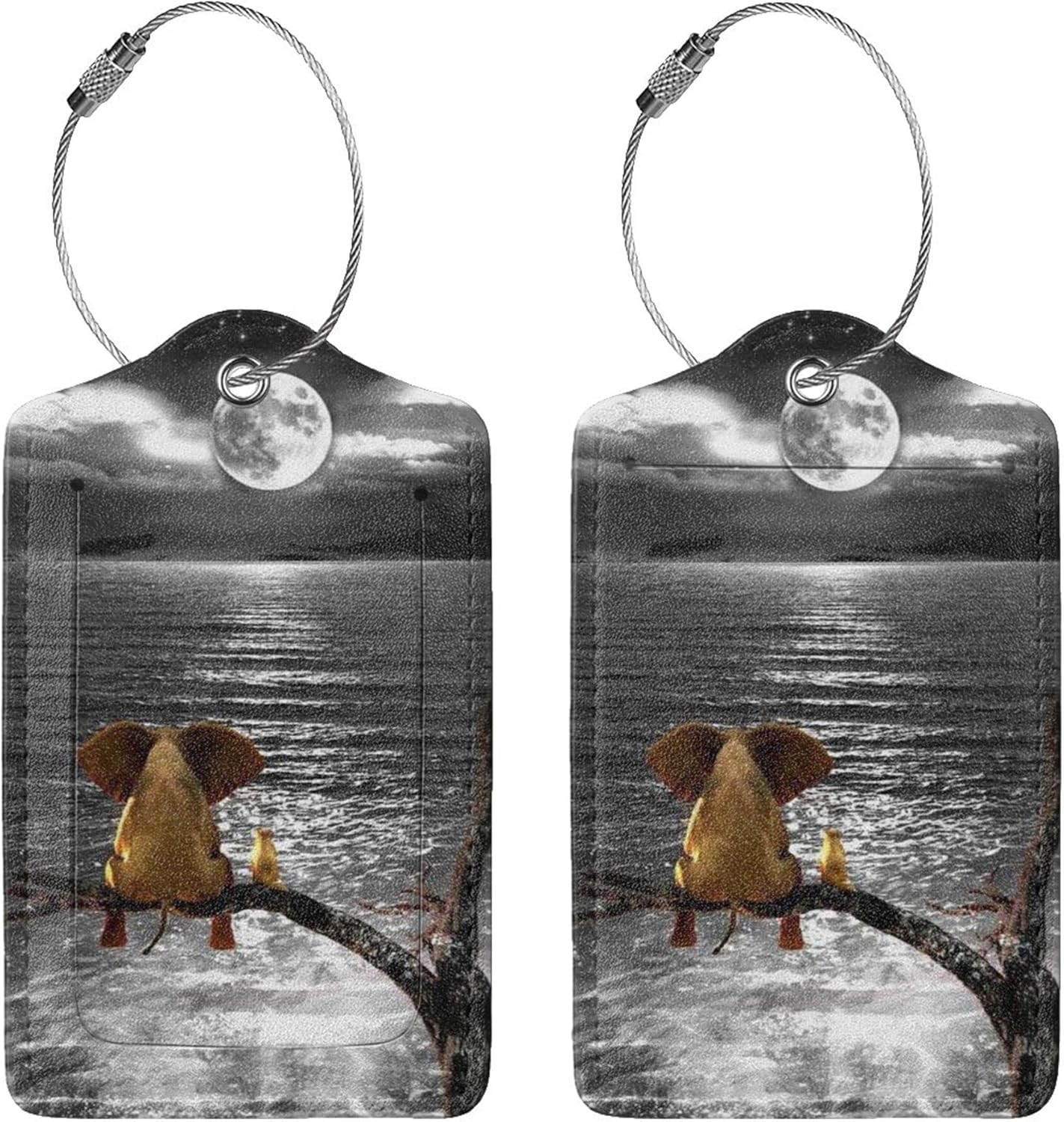 2 Pack Luggage Tags for Suitcase, Elephant and Dog PU Leather Travel Luggage Tag with Privacy Flap, Name ID Label and Metal Loop for Women Men Suitcase Baggage Bag Backpack
