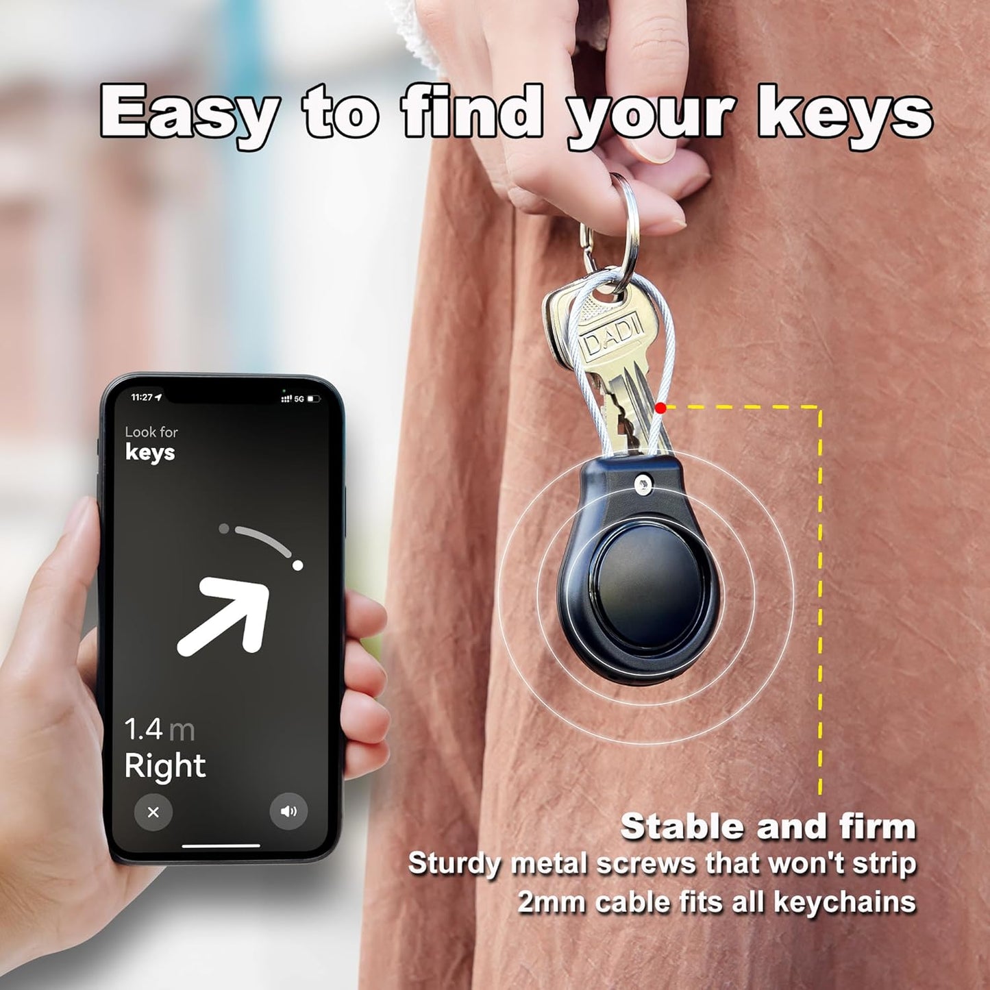 DDJ IPX8 Waterproof for Air Tag Lock Case with Wire Cable, Airtag Keychain Holder [2 Pack], Ultra Durable Anti-Lost Protective Case for Apple Airtags with Keyring for Luggage, Key, Backpack, Pet