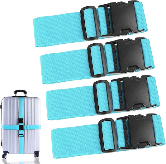 4Pcs Luggage Straps for Suitcase Travel Accessories TSA Approved, 80In Long Belts to Keep Your Suitcase Secure, Adjustable Bag Straps with Quick-Release Buckle for Travel Bag Closure, Light Blue