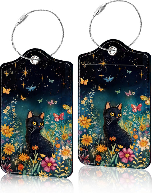 2 Pack Luggage Tag for Suitcase, Cute Unique Leather Suitcase Tags Identifiers with Privacy Name Address Labels & Durable Steel Loop for Women Men Travel