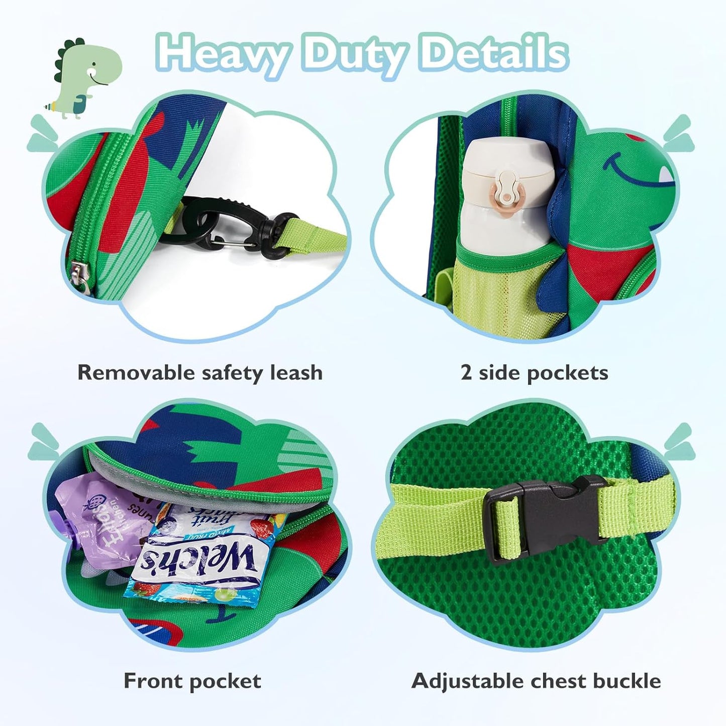 mommore Toddler Backpack for Boys 2-4, 3D Cartoon Cute Kids Dinosaur Backpack Water-Resistant Compact for Travel Preschool with Toddler Leash, Chest Buckle