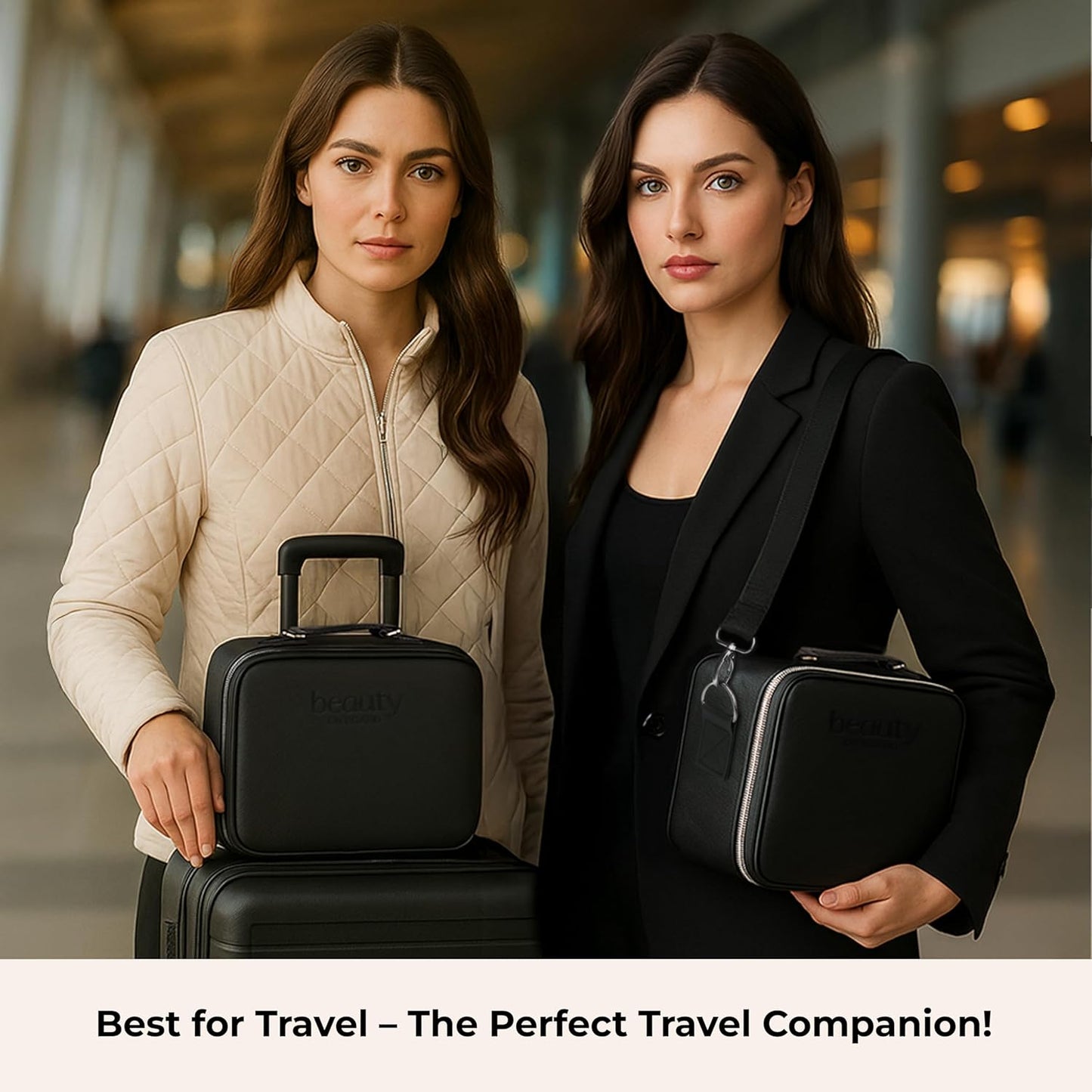 Makeup Bag with LED Mirror, PU Leather Makeup Case - 3 Adjustable Brightness Levels, Lighted Cosmetic Case with Mirror, Dividers - Make Up Portable Storage Travel Organizer with Handle