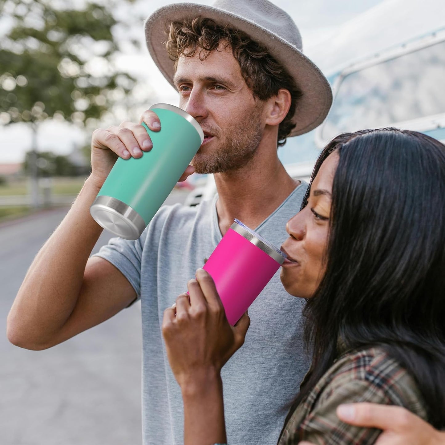 20oz Tumbler Stainless Steel Tumbler Cup with Lid Vacuum Insulated Double Wall Travel Mug, Durable Powder Coated Travel Coffee Tumbler Mug for Hot & Cold Drinks, Light Blue,1 Pack