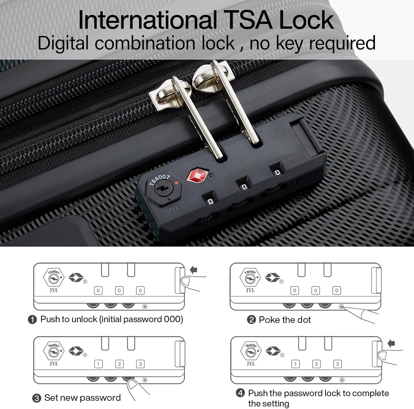 Hanke 24 Inch Expandable Checked Luggage Lightweight PC Hard Shell luggage Suitcases with Wheels Travel Luggage Rolling Large Suitcase Travel Luggage Bag for Go To University.(Jet Black)