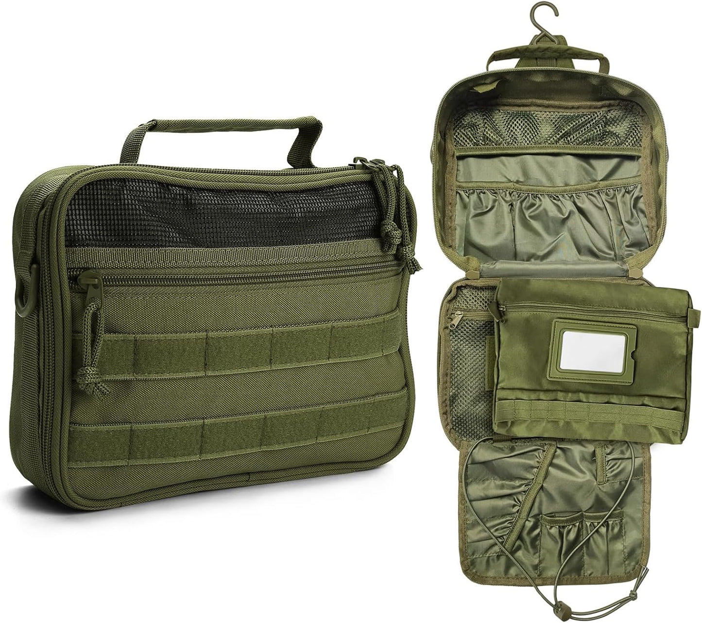 SUNRISING Tactical Toiletry Bag for Men - Hanging Travel Dopp Kit, Shaving Hygiene Organizer, Durable Bathroom Essentials for Short Trips & Camping Army Green