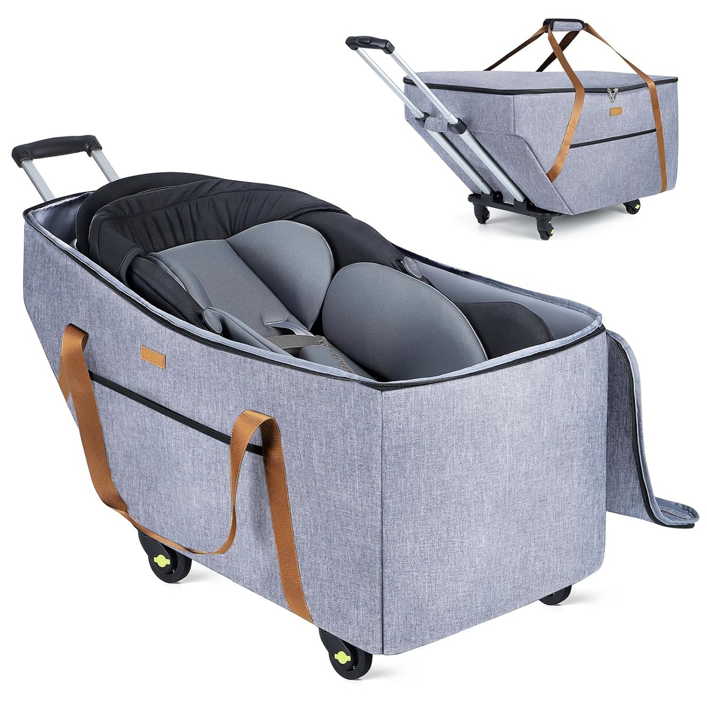 Infant Car Seat Travel Bag with Wheels Fits Chicco KeyFit 30,Nuna Pipa, UPPAbaby MESA,Padded Car Seat Bags for Airplane, Gate Check Bag with Side Pocket,Removable Cover for Air Travel, Grey