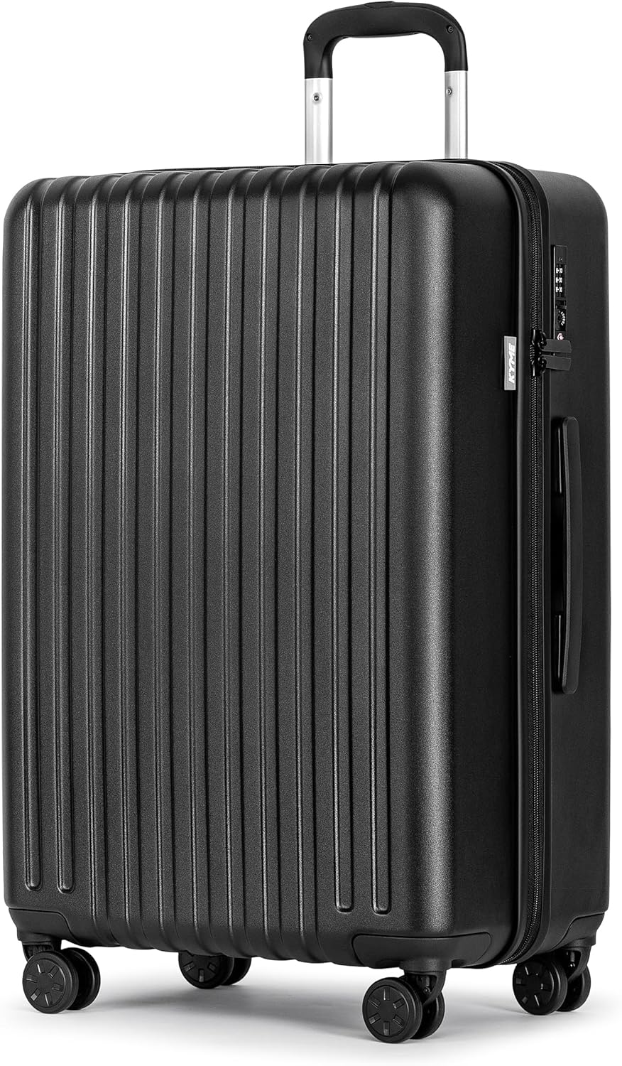 KYME 26-Inch Medium Checked Luggage, 100% PC Hardside Suitcase with TSA Lock & Double Spinner Wheels, Durable Travel Hard Shell for Men & Women (Black)