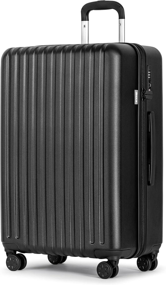 KYME 26-Inch Medium Checked Luggage, 100% PC Hardside Suitcase with TSA Lock & Double Spinner Wheels, Durable Travel Hard Shell for Men & Women (Black)