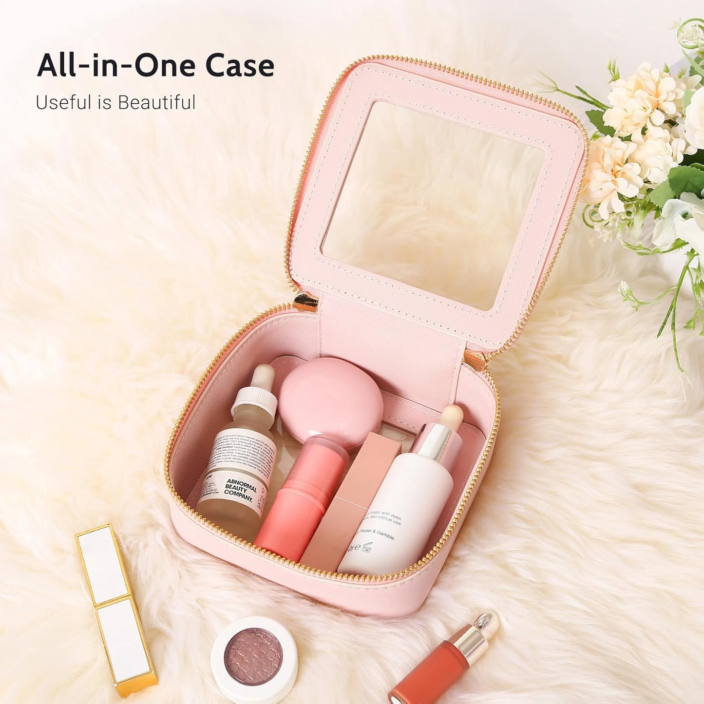 Aveniee Mini Clear Makeup Bag, Small Cosmetic Bags Travel Toiletry Pouch Organizer, TSA Approved Make up Case with Zipper, Car Bag for Essentials,Pink