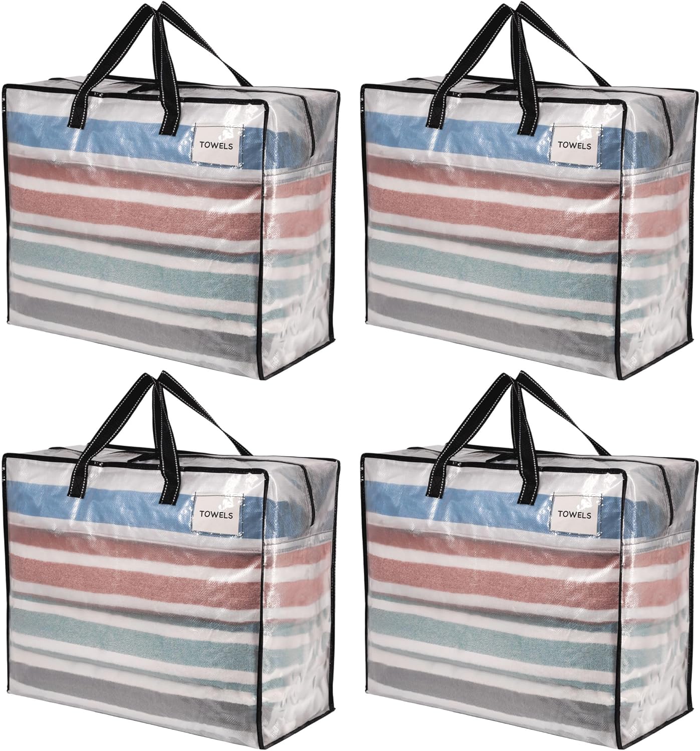 VENO 4 Pack Heavy Duty Moving Bags, Storage Bags, Packing Supplies, Top Zipper, Storage Totes for Camping, Clothes, Bedding, Comforters, Pillows (22 Gallon Clear, 4 Pack)