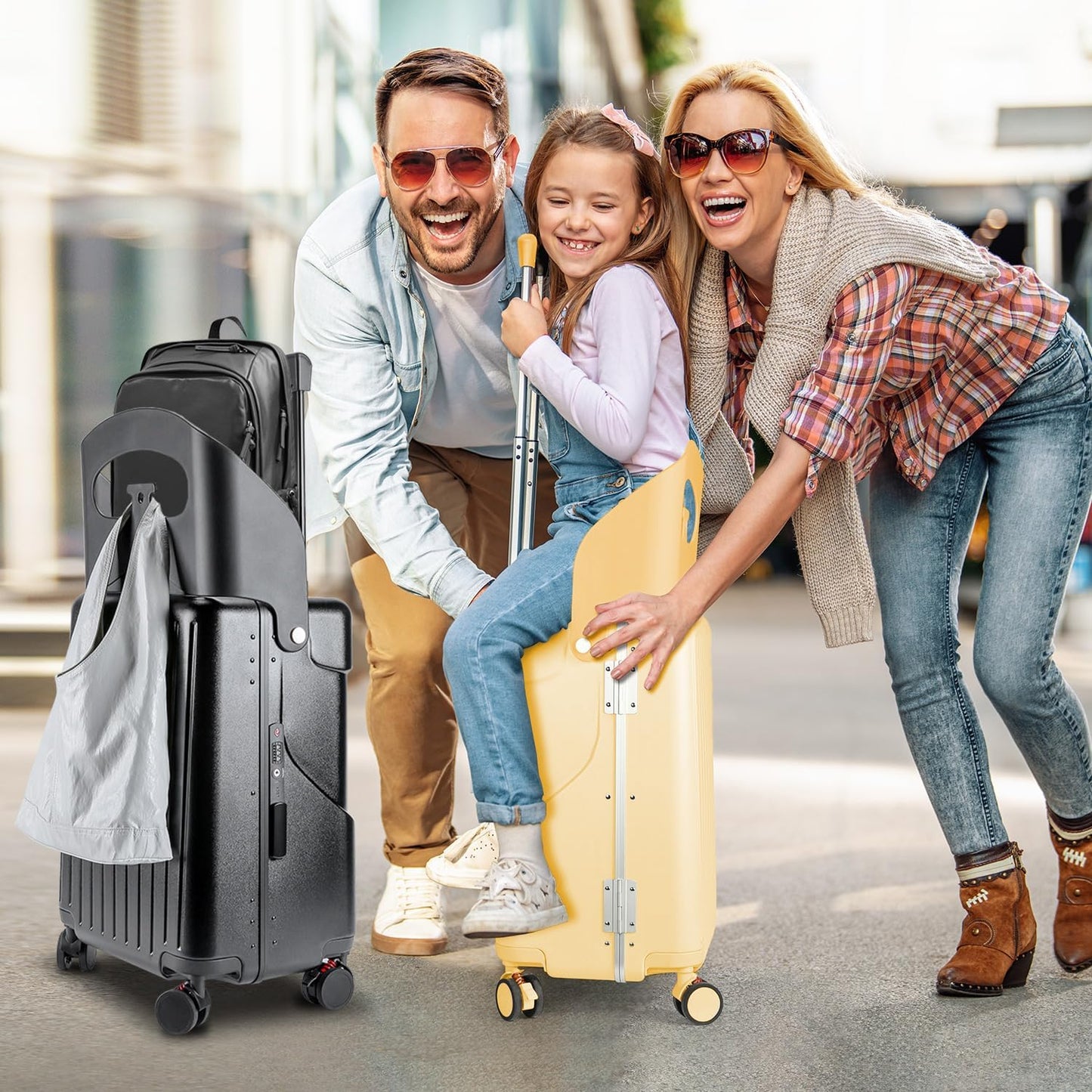 MRPLUM Ride On Luggage with Seat for Kids&Adults with Seat Belt,Hard Shell Lightweight Rolling Spinner Wheels Travel Luggage with TSA Lock,20 inch,Yellow