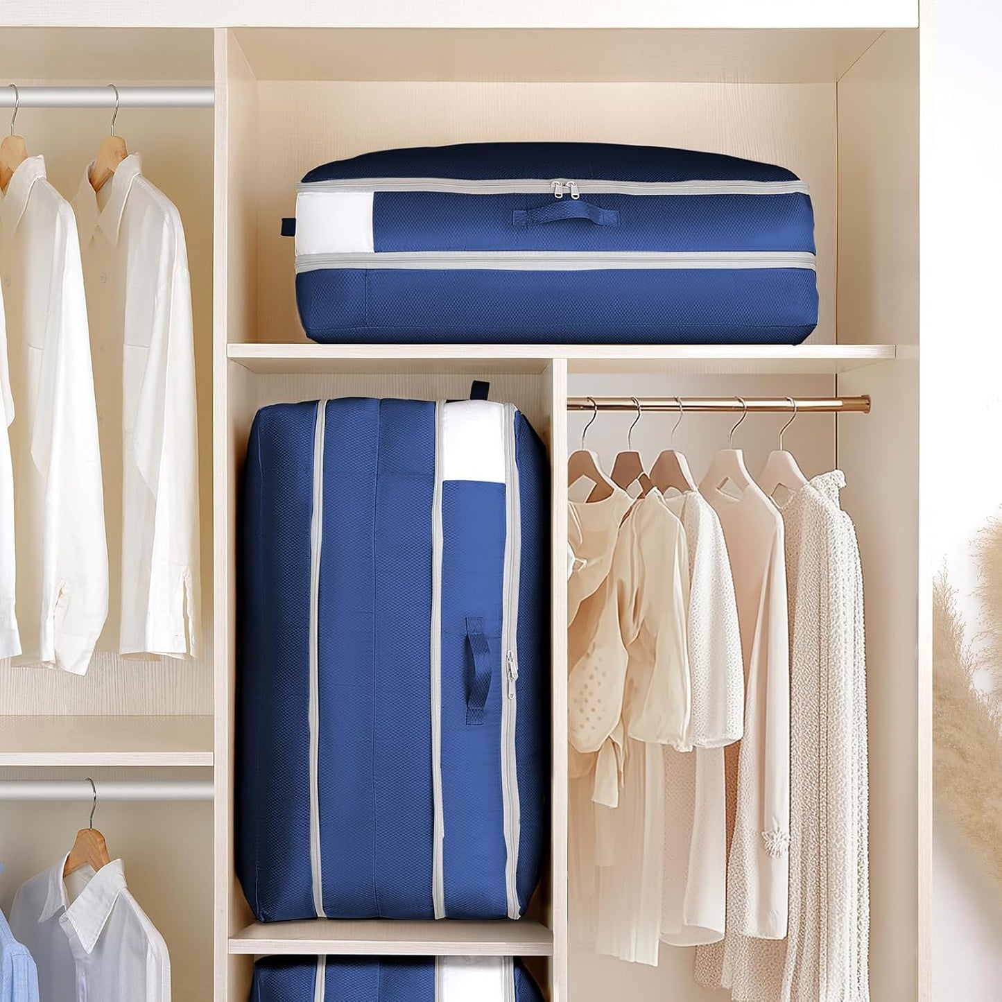 Comforter Storage Bag - Large Capacity Bedding Storage Bags Ultra Space Saving Self Compression Organizer, Washable Compression Bags for Storage Comforter Blanket Duvet, 2-Pack, Navy Blue