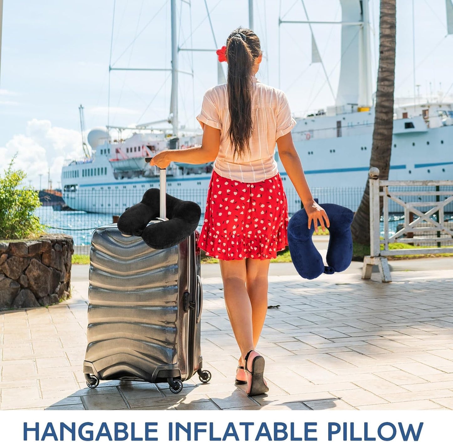 Sintuff 2 Pack Inflatable Travel Pillow for Airplanes Inflatable Neck Flight Pillows with Compact Bag and Blindfold for Traveling, Airplane, Train, Car, Office(Black and Blue)