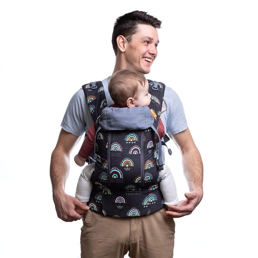 Beco 8 Baby Carrier from Newborn to Toddler (7-45lbs) - All in 1 Hybrid Front, Hip and Backpack Style Carrier with Breathable, Cooling Mesh - Boho Rainbow