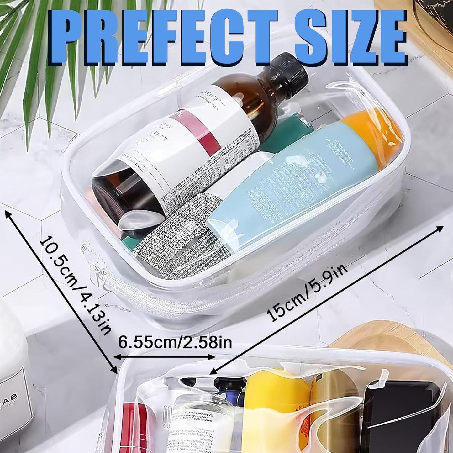 12 Pieces Clear Cosmetic Bag, PVC Waterproof Makeup Bags with Zipper, TSA Approved Toiletry Bag for Travel, Transparent Pouches Organizer Storage for Men and Women (White, Small)