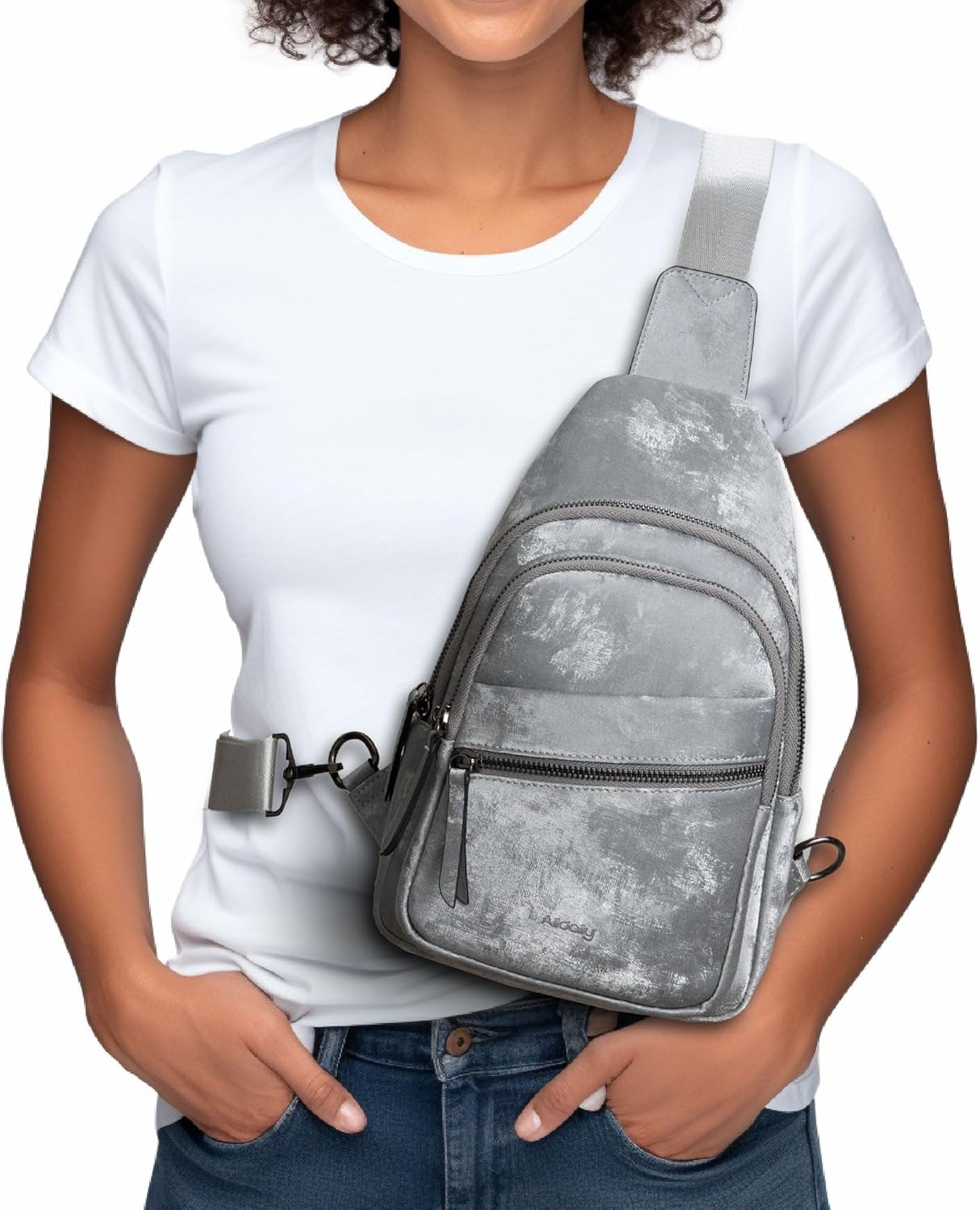 Alldaily Large Sling Bag for Women Crossbody Purse Leather Fashionable Trendy Chest Bag for Travel, Fanny Pack (Sleek Grey)