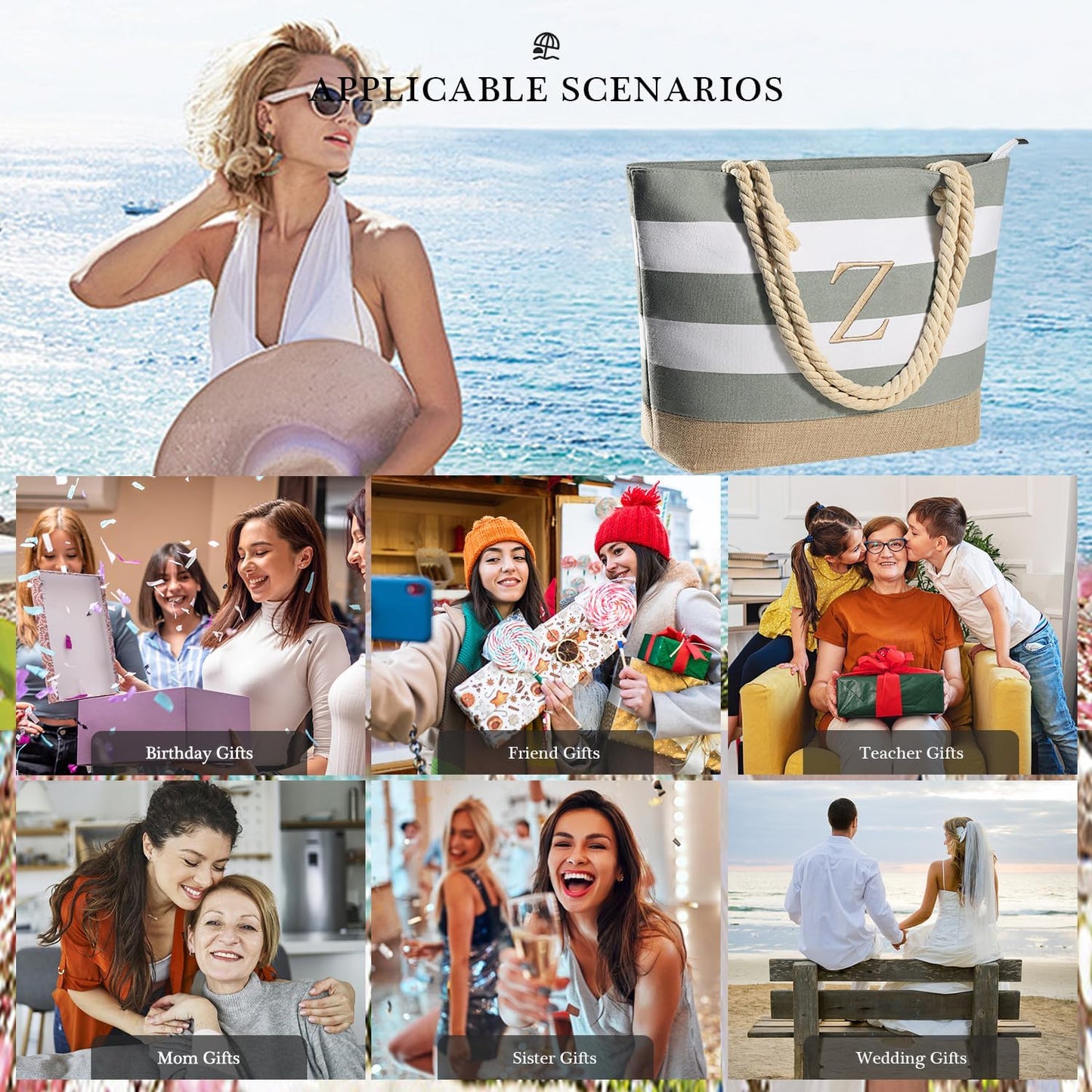 YOOLIFE Beach Bags for Women - Travel Canvas Beach Tote, Pool Waterproof Bag, Travel Essentials, Gifts for Women Birthday