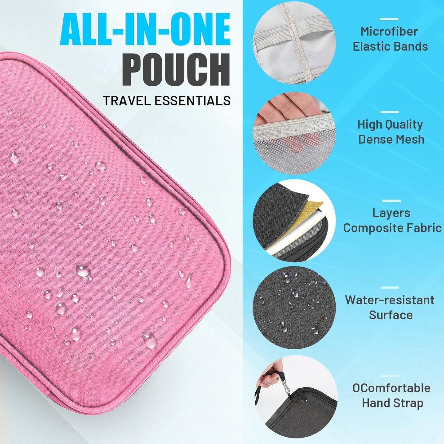 Travel Cable Organizer Bag, Electronics Organizer Tech Pouch with Double Layers for Cords, Chargers, Phone, Earphones, USBs, SD Cards - Travel Essentials Portable Waterproof Tech Pouch