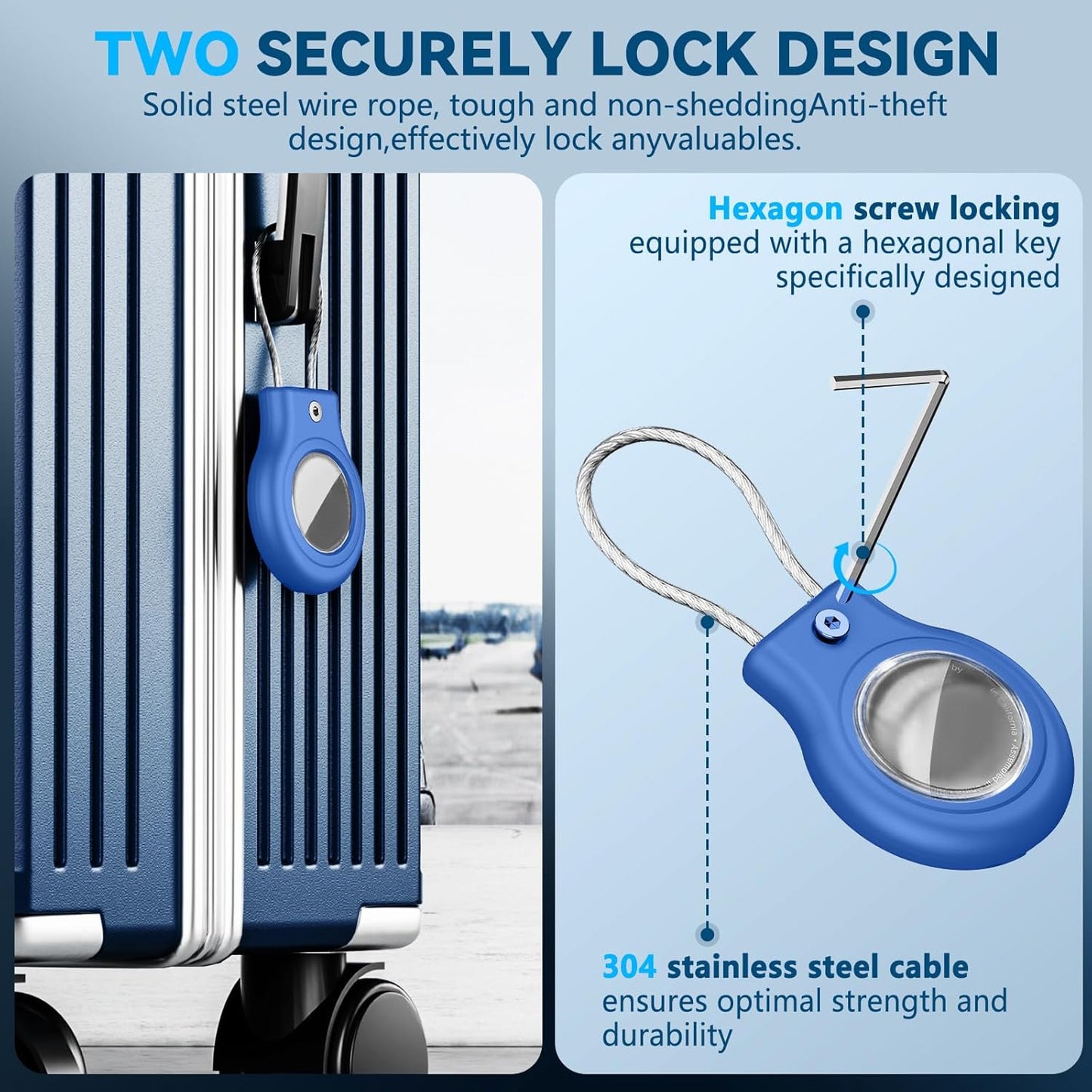 Waterproof Airtag Holder,Airtag Case with Secure Lock,Airtags Keychain for Apple Airtag,Anti-Lost Protective Cover Air tag Accessories for GPS Item Finder Tracker Luggage,Bag,Key,Pet,Cat Dog,Blue